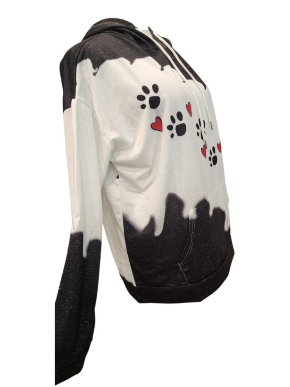 Paw Print Heart Hoodie Sweatshirt Women's 2XL Black White Tie Dye Splatter Plus - Picture 3 of 11